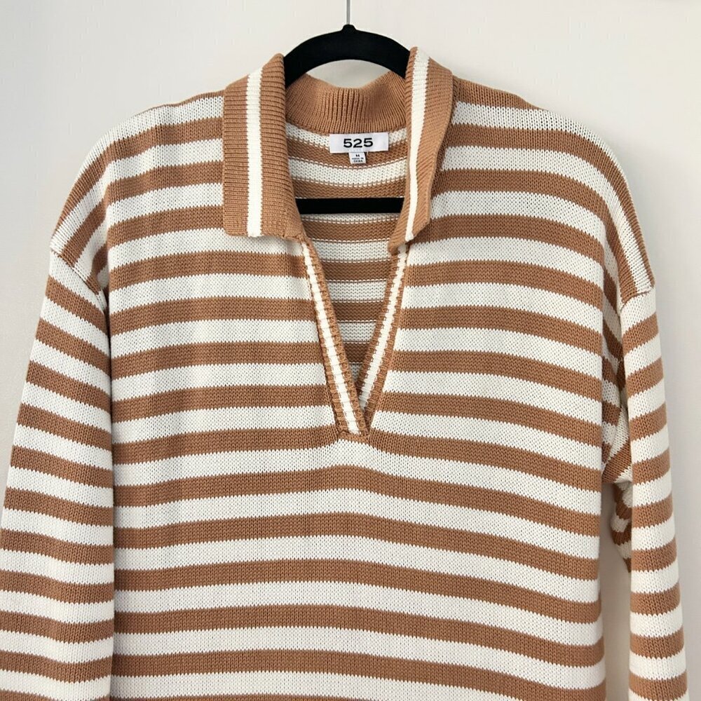 525 America Raya Stripe Polo Knit Sweater Dress in Walnut Multi Size M LIKE NEW - Picture 6 of 9